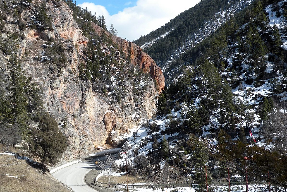 23 Highway 93 Winds through Steep Cliffs At Radium Hot Springs In Winter